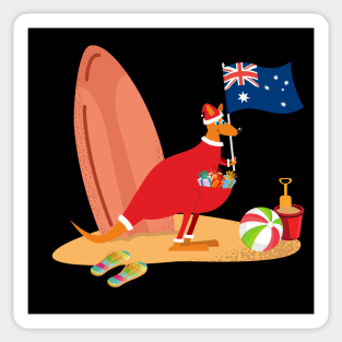 Santa Kangaroo on the Beach Sticker